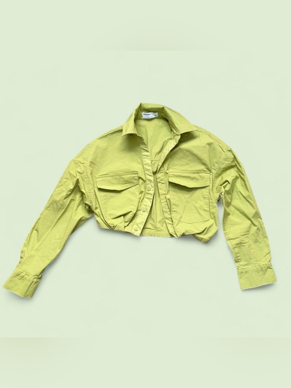 Bershka Cropped Utility Jacket in Lime Green